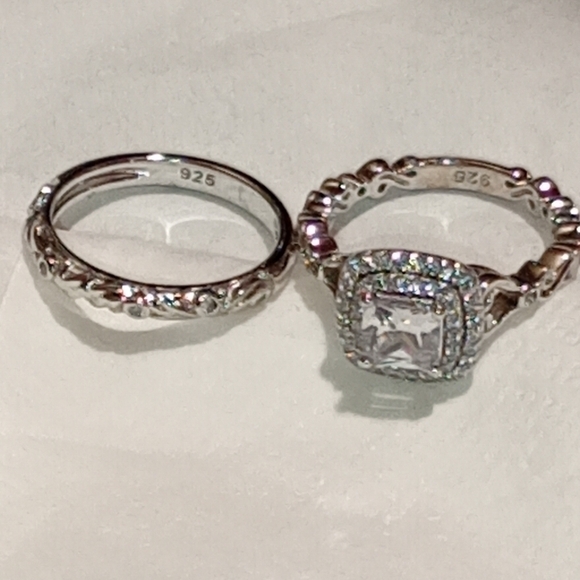 Sterling Silver Engagement And Wedding Band Ring Set/NWOT/Cocktail Ring & Band - Picture 7 of 16